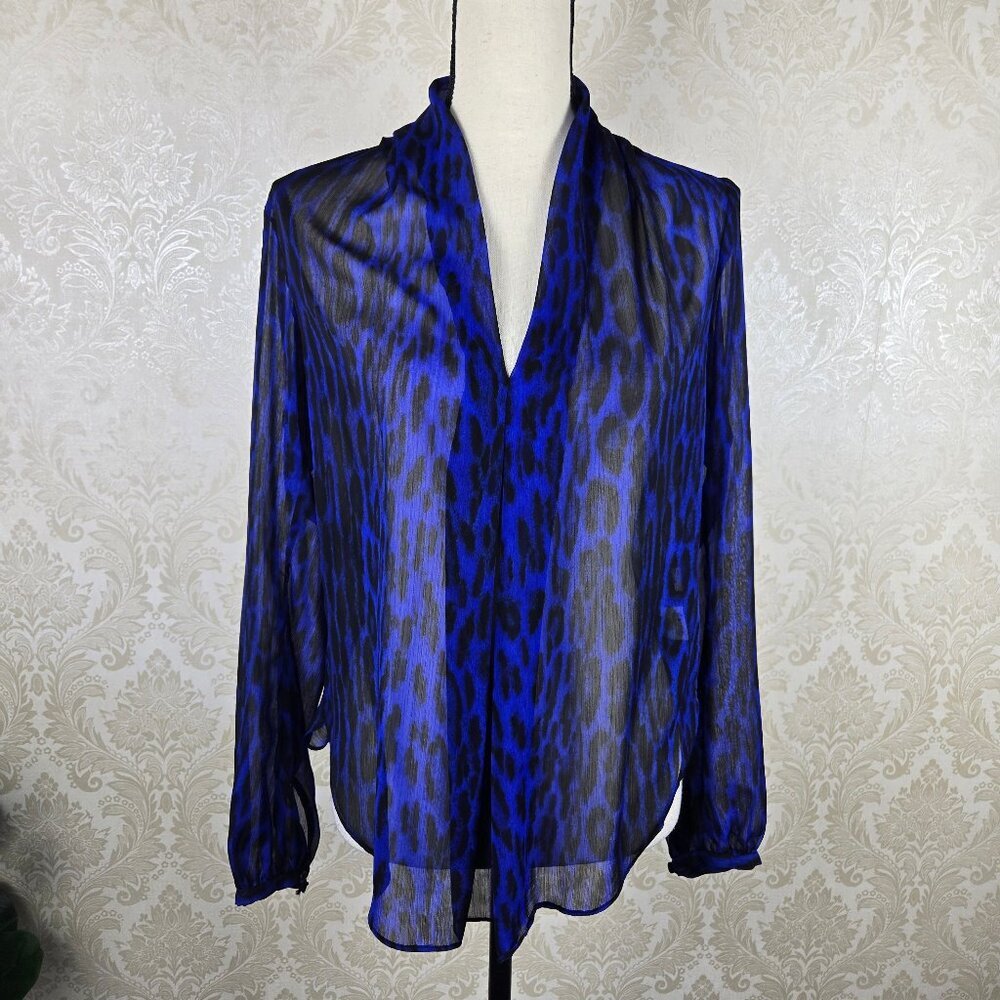 MICHAEL Michael Kors Size Small Purple Black Animal Print Sheer Blouse V-neck